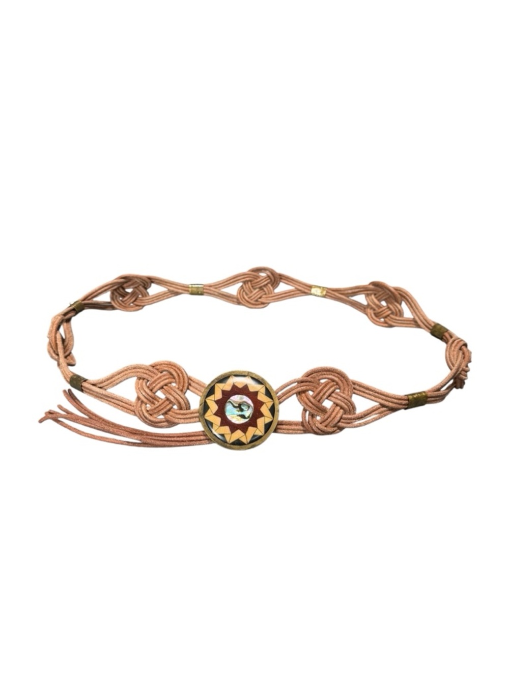 Ralph Lauren Woven Tan Belt with Decorative Medallion